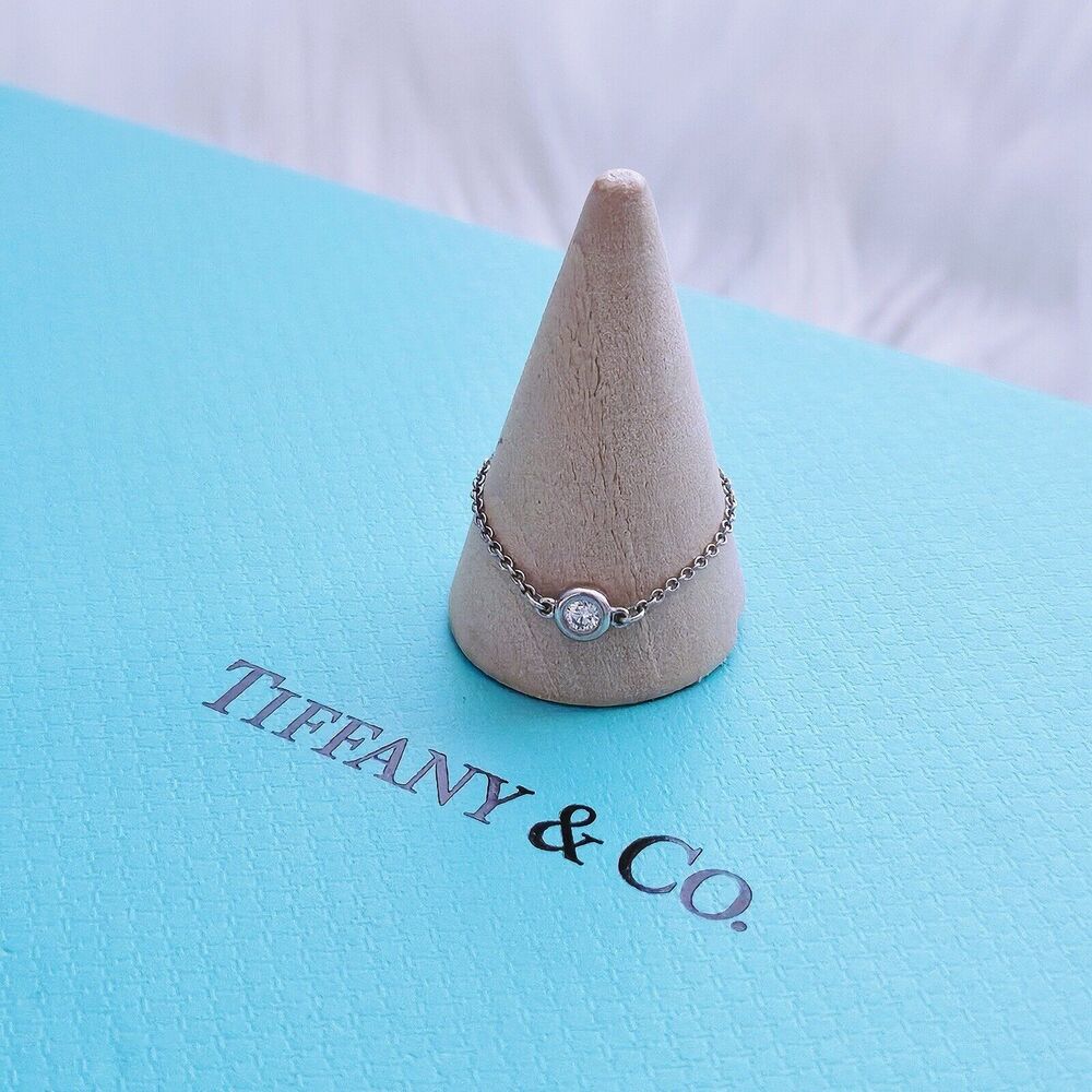 $1200++ Tiffany & Co. Elsa Peretti Platinum Diamond BTY Ring Chain .07 Carats - Picture 5 of 6